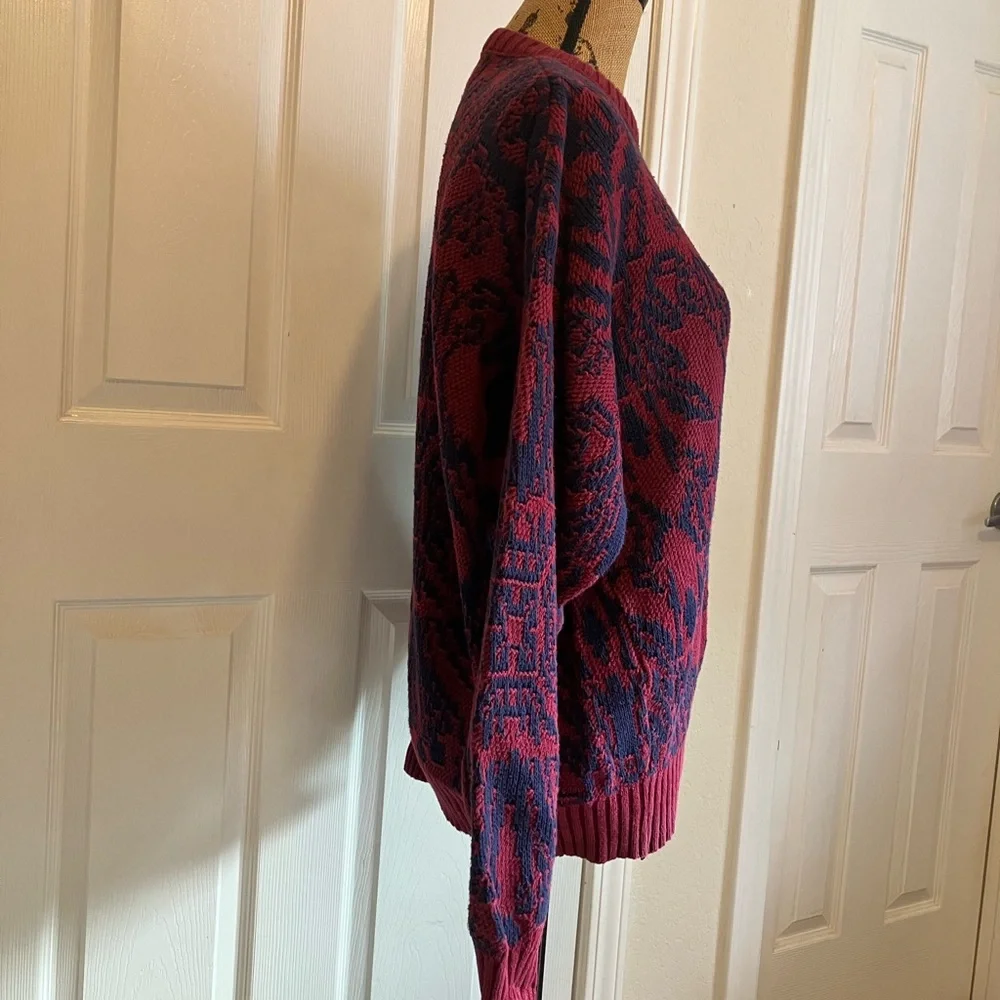 Vintage 80’s Lord Jeff 100% Fine Cotton maroon navy knit crew neck Sweater L